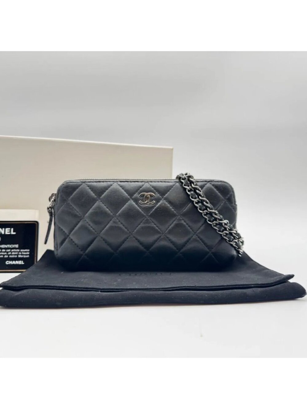 Chanel Shoulder Bag Quilted CC Logo Leather Black Chain
